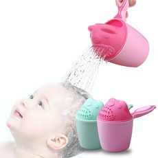유아 샴푸컵 곰돌이샴푸 바가지 플라스틱 물숟가락 아기 샤워컵, 핑크, 1개