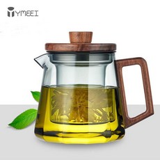 티팟 YMEEI 내열성 유리 나무 손잡이 차 세트 푸어 주전자 커피 포트 스토브 전기 도자기 끓 800ml, [04] 800ML Teapot, 1개
