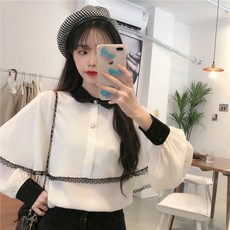 스위트 레이스 쉬폰 첫사랑 소녀 빅카라 케이프 양식 와이셔츠 디자인 감각 가을 달콤하고 맵다