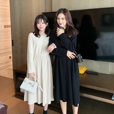누블랑 인절미 내츄럴한 느낌의 모직 니트 이너 슬림 원피스 여 추동 주름 스커트