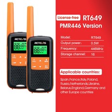 Retevis-워키 토키 방수 PMR 446 RT649 2 피스 워키 사냥 낚시용 충전식 휴대용 양방향 라디오 PTT, 01 PMR446 RT649, 1개