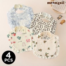 [KC인증] 몽실이 순면 거즈 레이스 턱받이 4set 유아용 사계절 침받이