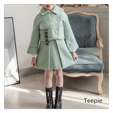 티피 여아 가짜 모직 코트 공주 드레스 정장 가을과 겨울 새로운 어린이 유행 투피스 슈트