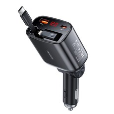 Toocki PD105W PPS 3포트 전압 디스플레이 릴타입 시거잭 초고속 차량용 충전기, 그레이, TQ-CC38