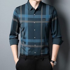 남성용 캐주얼 비즈니스 레저 셔츠 클래식 긴팔 체크 탑