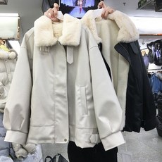 해외 여자 무스탕 자켓 기모 도톰 PU 가죽 레이싱 여 루즈핏 bf 겨울 코트 램스울
