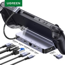 UGREEN 유그린 6-in-1 도킹 스테이션 4K@60Hz USB C 스팀덱 기가비트 이더넷 연결 지원 스팀덱 독 ROG 앨리 아이폰15 Pro/Pro Max와 호환됨, Metal, 6 Ports, 1개