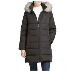 해외 상품 DKNY Faux Fur-Trim Down Puffer Coat DKNY 다운 코트 여성 겨울 하프 쟈켓 블랙칼라