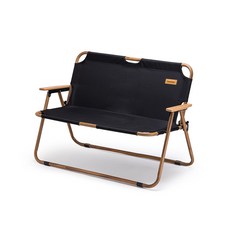 네이처하이크 더블 와이드 의자 2인용 경량 알류미늄 접이식 휴대용 감성 캠핑 우드 벤치 체어, 블랙, 1개