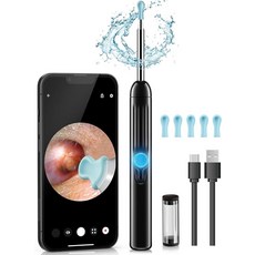 귀지 제거 도구 카메라 카메라가 있는 귀 클리너 귀 청소 키트 1296P HD 이어 스코프 LED 조명 6개 및 이어 피크 10개 iOS 및 안드로이드용 귀지를 귀지하기 위, Onyx