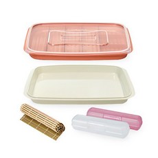 씨밀렉스 김밥 재료 보관용기 + 쟁반형 뚜껑 + 대나무 김밥말이 + 김밥트레이 랜덤 발송 2p, 피치 코랄, 4세트