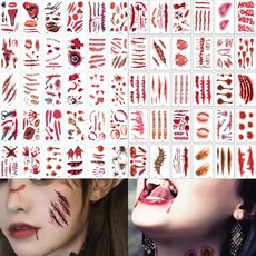 할로윈데이 60매 타투 분장 타투스티커 할로윈파티 상처 체육대회 분장 일회용 분장 스티커2세트 ZZWS-5