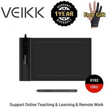 [해외] VEIKK S640 그래픽 드로잉 타블렛 6X4 인치 새 태블릿 디지털 온라인 교육 아트 컴퓨터 주변기기 펜 8192 레벨, Black