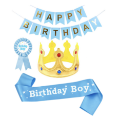 페어링어스 왕자 공주 생일 축하 어깨 끈 코사지 배너 세트, 스카이블루세트