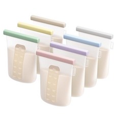 Nuliie 재사용 가능한 실리콘 모유 보관 가방 7개 355ml12온스/360ml 이중 누출 방지 냉동고 백 수유용 BPA 프리 셀프 스탠딩 우유 이유식 파우치 190197, 1개입