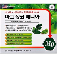 미국 마그징코매니아 60캅셀X2개(4개월) 마그네슘 은행잎 병풀잎 혈행 기억력, 900mg, 120캡슐