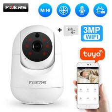 Fuers 실내 와이파이 IP 카메라 SD 카드 포함 투야 스마트 홈 무선 감시 캠 야간 시각 CCTV 보안 베이비, 02 AU 플러그_01 CHINA, 07 5MP with 64G card, 04 5MP With 64G