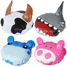 kilofly Kids Fun Shower Bath Caps Value Pack [Set of 4] Cow Hippo Pig Shark kilofly 키즈 펀 샤워 캡 밸류팩, 1