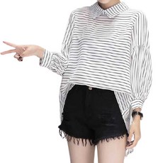 베러댓걸 스트라이프 벌룬 카라 블라우스