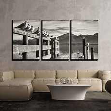 Wall26 - 3 조각 캔버스 벽 아트 - 바바리아에서 Chiemsee 호수에서 오래 된 목조 부두 - 현대 (36" x 24" x 3 Panels Artwork - 05), 본상품, 본상품
