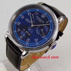 [해외] 솔리드 42mm parnis 남자 시계 날짜 파워 리저브 로얄 블루 다이얼 폴리 쉬드 케이스 자동식 무브먼트 손목 시계 남자 1301