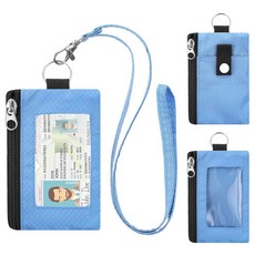 ZHOMA 랜야드 포함 미니멀리스트 RFID 차단 지갑 지퍼 포켓 2개와 키 체인이 있는 기능성 ID 케이스 남성 및 여성용 전술 배지 파우치 카드 홀더 여행 스포츠용 동전