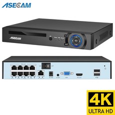 POE 인젝터 4k 울트라 HD NVR 비디오 레코더 Onvif H.265 48V 얼굴 감지 IP CCTV 시스템 P2P 네트워크 보안 감시 카메라