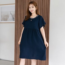 레이스 배색 솔리드 인견 원피스