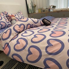 4세트 사계절 침구 숙소 퓨어 워싱 면 침대 시트 더블 이불 세트 쓰리피스 이불 커버