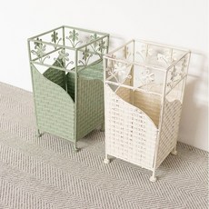 빈티지한 디자인 꽃무늬 라탄무늬 우산꽂이 우산통, 민트, 민트