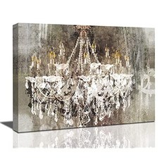 EOM Crystal Lamp Wall Art Canvas Vintage Chandelier La [Brown white- 16"x24"] - E018908GZBN6HG7, Brown white- 16"x24"