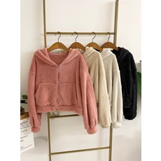 퍼드미 보송 후리스 세미 크롭 후드 집업(4color)