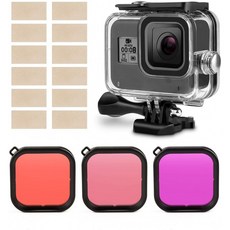 GoPro Hero8 블랙 스노클링 필터 스쿠버 다이빙 색상 보정 액세서리 3 팩 (빨간색 라이트 레드 마젠타), 단일상품