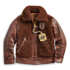 RRL Ralph Lauren Vintage Inspired Mini Shearling Bomber Leather Jacket
