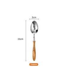 나무 손잡이 식기 금속 헤드 손쉬운 청소 스테이크 수저, 2.Teaspoon