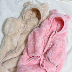 강아지 곰 후드 후리스 올인원, 1개, 핑크