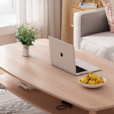 Unihome 선반형 고급 원목 거실테이블 쇼파 테이블, 고급 원목색 - 이미지 3