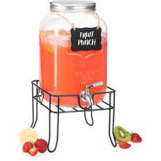 Crutello 2팩 유리 음료 디스펜서스테인레스 스틸 마개 포함 2갤런 디스펜서 금속 블, 2 Gallon with Stand