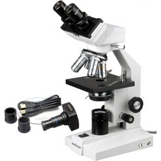 암스코프 B100B-M 디지털 컴파운드 쌍안경 현미경 40X-2000X 배율 브라이트필드 텅스텐 조명 아베 콘덴서 플레인 스테이지 1.3 포함축소 렌즈 및 소프트웨어가 탑재된, 1개