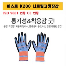 베스트 K200 니트릴 다용도 안전 코팅장갑, K200 니트릴코팅장갑, M, 1개