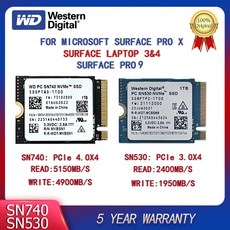 웨스턴 디지털 WD 서피스 프로 X 노트북 3 9 용 2230 SSD 1TB 512GB NVMe SN740 SN530 M.2