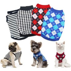 DroolingDog 4팩 고양이 셔츠 작은 소년 강아지 티셔츠 줄무늬 옷 사냥개용 격자무늬, X-Small (Under 3.3lb)