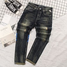 제이앤로미오닷컴 빈티지데님바지 빈티지청바지 곤 조남 남자 슬림핏 스키니진 레트로 플라워 프린트 개성 스트릿 트렌드 롱 팬츠