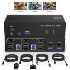 HDMI + 디스플레이 포트 3 모니터 KVM 스위치 USB 3.0 컴퓨터 2대 오디오가 포함된 4K@60Hz 트리플 모니터 KVM 스위치 및 USB 3.0 포트 3대 컴퓨, 3Monitors (2HDMI+1 Displayport