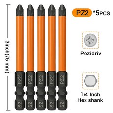 드라이버세트 만능 정밀자석 미니공구 실속형 PZ2 임팩트 스크루 비트 75mm Pozidriv 크로스 파워 드릴 비트 5 개, 5개