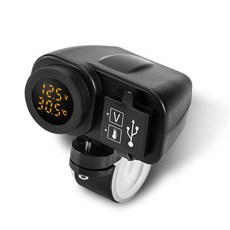 617263 / 오토바이 전화 충전기 2 * 2.1A 듀얼 USB 포트 12V 충전기 전압계 온도계 방수 스위치 5V 어댑터 전원 공급 장치 소켓, yellow light