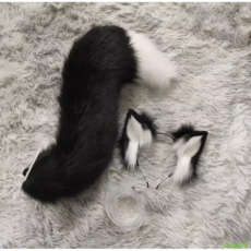 고양이 코스튬 꼬리 여우 꼬리 하얀 코스프레 털 꼬리 수입 핑크 블랙 할로윈 분장 소품, 흰 강아지풀 + 머리띠 세트, 1개