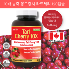 몽모랑시 타트체리 120캡슐 5000mg 10배 농축 Tart cherry 허바 캐나다, 120정, 1병, 120정