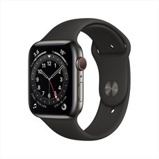 Apple 애플워치 6, 그래파이트 스테인리스 스틸 케이스,블랙 스포츠 밴드, 44mm, GPS+Cellular