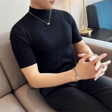 가을과 겨울 남자 스웨터 하프 터틀넥 반팔 이너 니트 스웨터 남자 타이트 미드 칼라 솔리드 컬러 스웨터 슬림 핏 베이스 셔츠